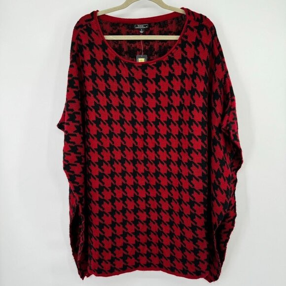 Lisa International Red Black Houndstooth Knit Sweater Poncho 1X plus new - Picture 4 of 11